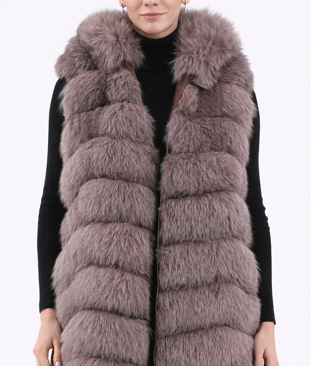 Jenna Women’s Brown Real Fox Fur Long Vest | Women’s Brown Real Fox Fur Long Vest-4