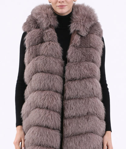 Jenna Women’s Brown Real Fox Fur Long Vest | Women’s Brown Real Fox Fur Long Vest-4