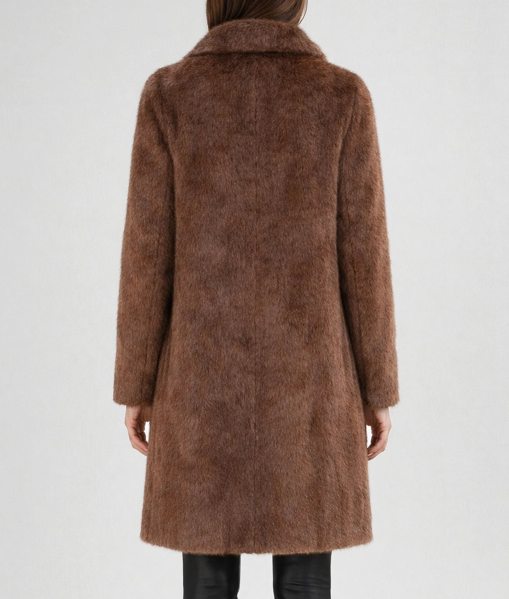 Jescinda Women's Brown Open Style Faux Fur Coat | Women's Brown Open Style Faux Fur Coat-3