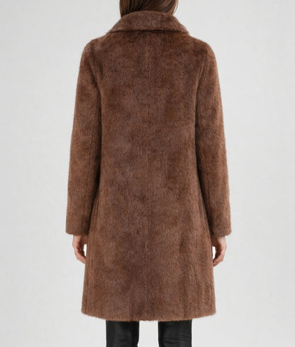 Jescinda Women's Brown Open Style Faux Fur Coat | Women's Brown Open Style Faux Fur Coat-3