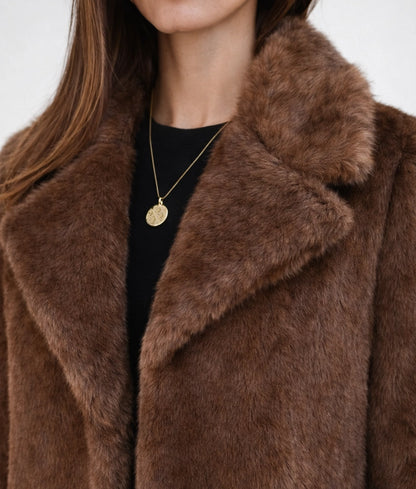 Jescinda Women's Brown Open Style Faux Fur Coat | Women's Brown Open Style Faux Fur Coat-4