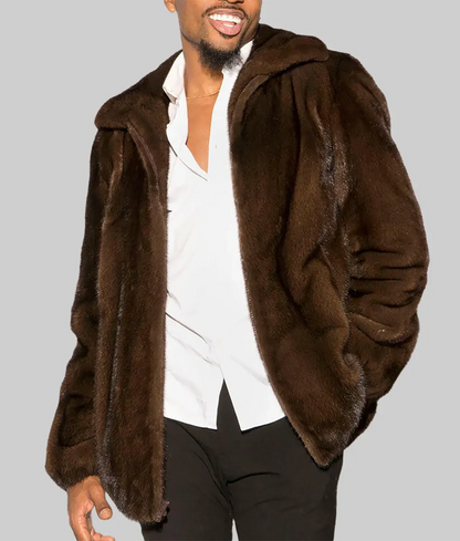 Jezzy Men Brown Men's Mink Fur Bomber Jacket - Brown Men's Mink Fur Bomber Jacket-2