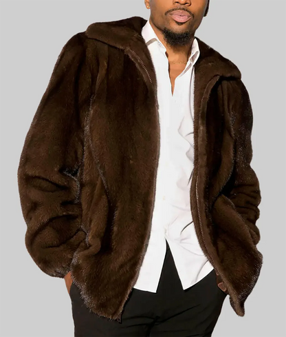 Jezzy Men Brown Men's Mink Fur Bomber Jacket - Brown Men's Mink Fur Bomber Jacket-1