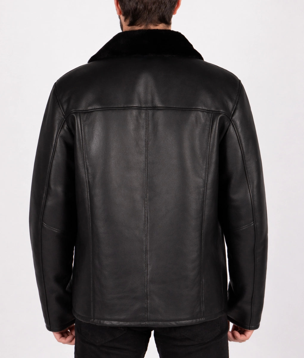 Jim Men's Black Faux Fur Shearling Lining Leather Coat | Men's Black Faux Fur Shearling Lining Leather Coat-3
