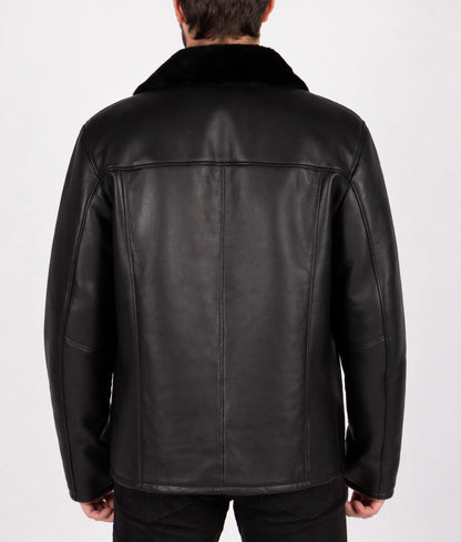 Jim Men's Black Faux Fur Shearling Lining Leather Coat | Men's Black Faux Fur Shearling Lining Leather Coat-3