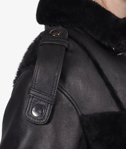 Julia Women's Black Faux Fur Shearling Trim Leather Jacket  Women's Black Faux Fur Shearling Trim Leather Jacket-3