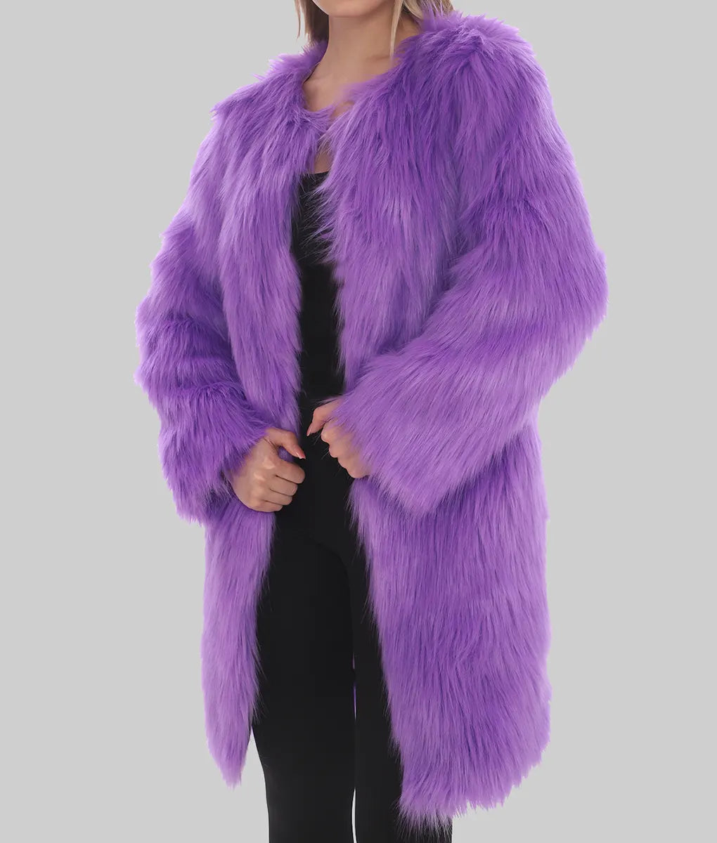 June Women's Lavender Haze Faux Fur Coat - Women's Lavender Haze Faux Fur Coat
