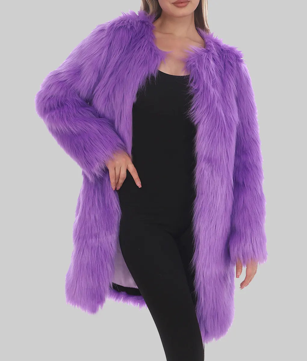 June Women's Lavender Haze Faux Fur Coat - Women's Lavender Haze Faux Fur Coat-3