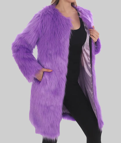 June Women's Lavender Haze Faux Fur Coat - Women's Lavender Haze Faux Fur Coat-4