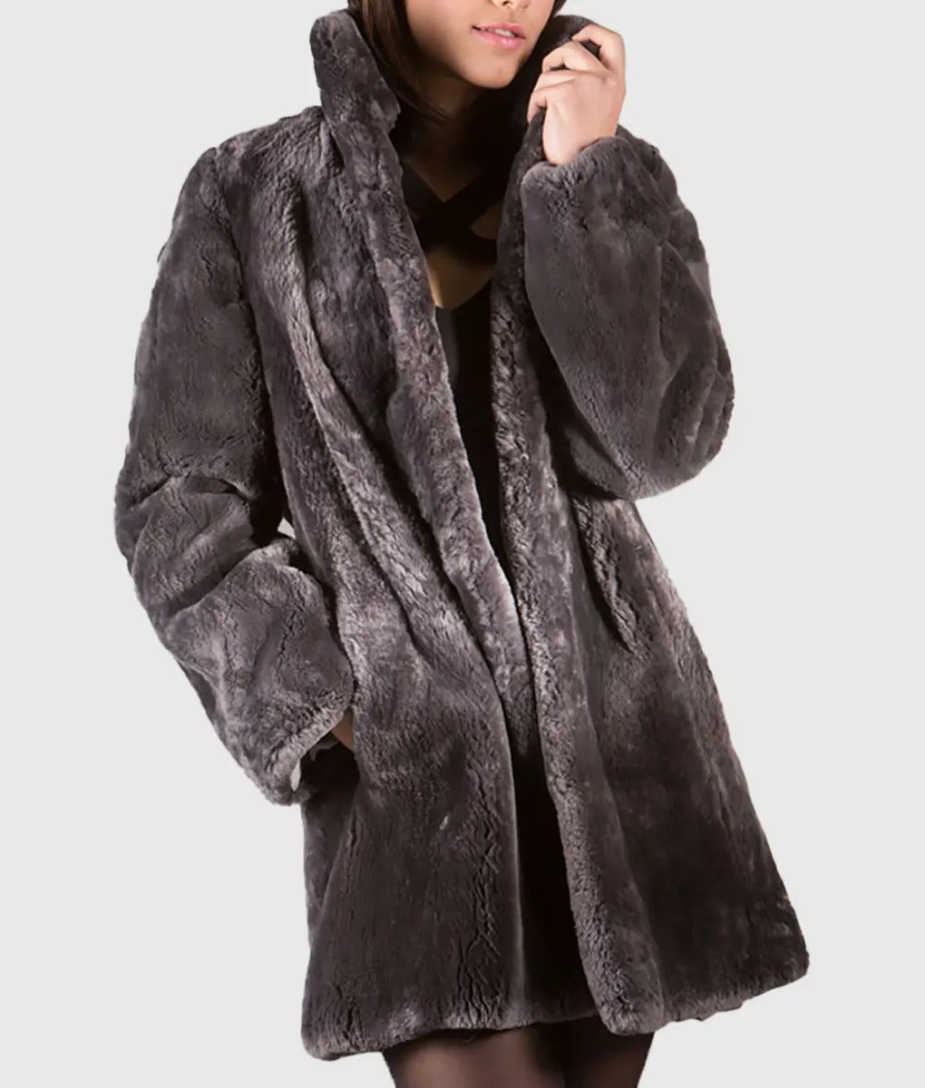 Kelli Women Grey Sheared Beaver Fur Coat