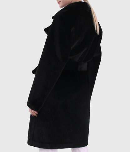 Keone Women Black Long Mink Fur Coat With Rope