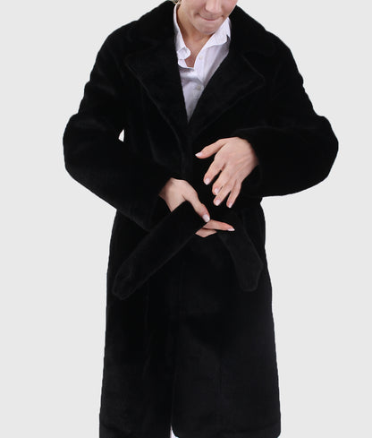 Keone Women Black Long Mink Fur Coat With Rope