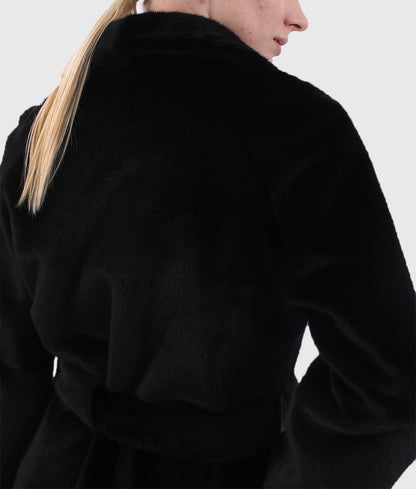 Keone Women Black Long Mink Fur Coat With Rope