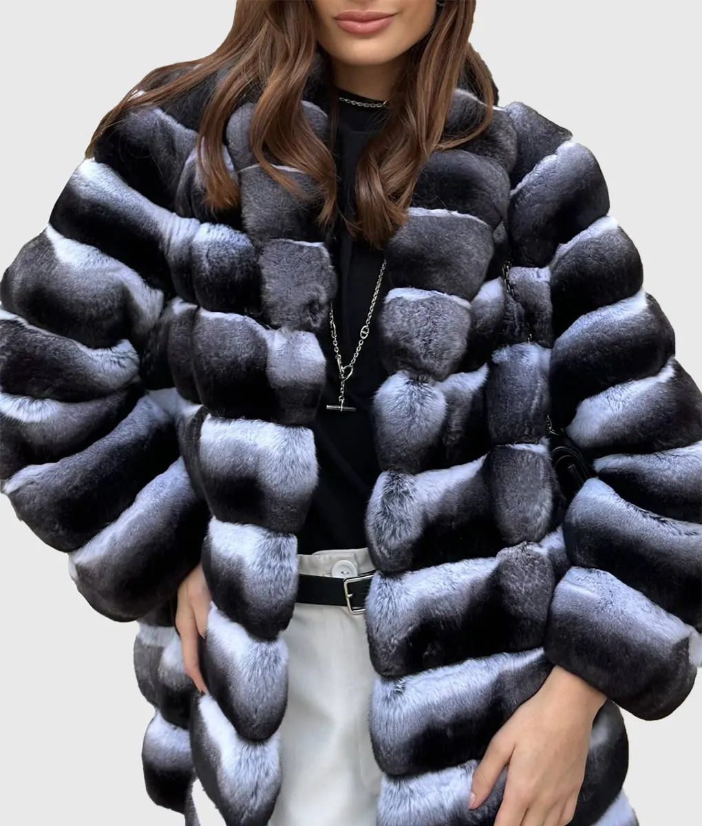 Larie Women Black Long Chinchilla Fur Coat