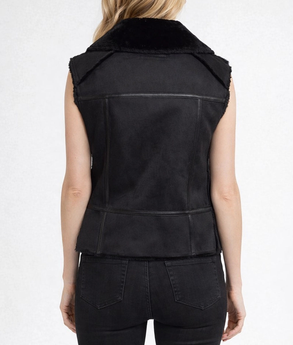 Lily Women's Faux Fur Shearling Sleeveless Assymetric Zipper Leather Jacket | Women's Faux Fur Shearling Sleeveless Assymetric Zipper Leather Jacket-3