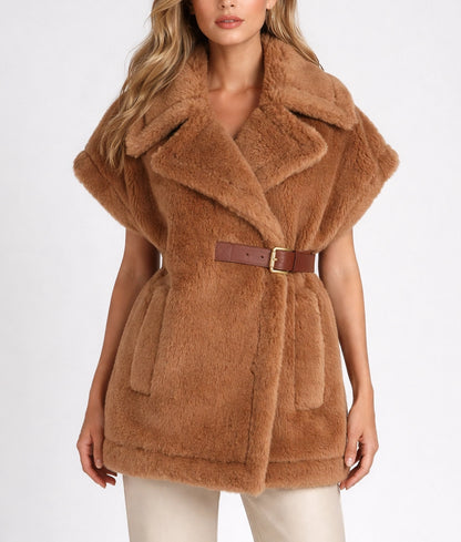 Lisa Women's Sleeveless Brown Faux Fur Jacket