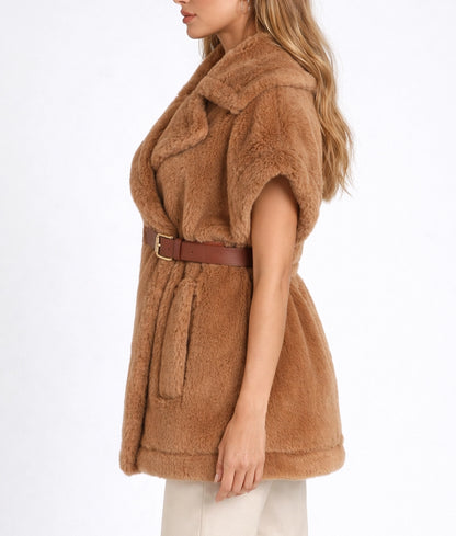 Lisa Women's Sleeveless Brown Faux Fur Jacket