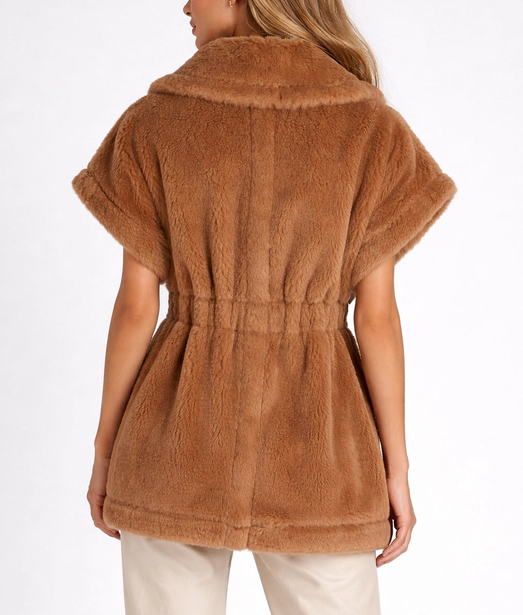 Lisa Women's Sleeveless Brown Faux Fur Jacket