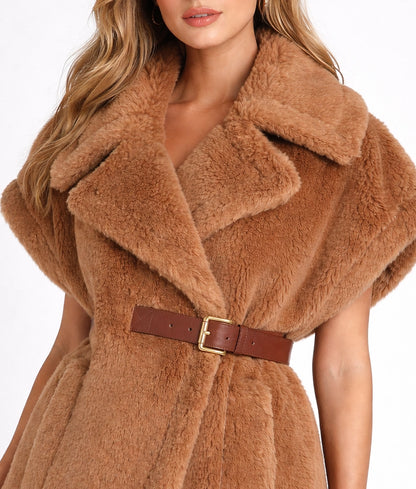 Lisa Women's Sleeveless Brown Faux Fur Jacket