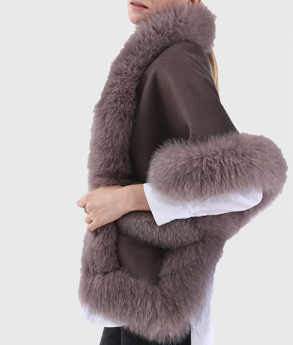 Lorry Women Brown Cashmere Coat With Mink Fur Collar