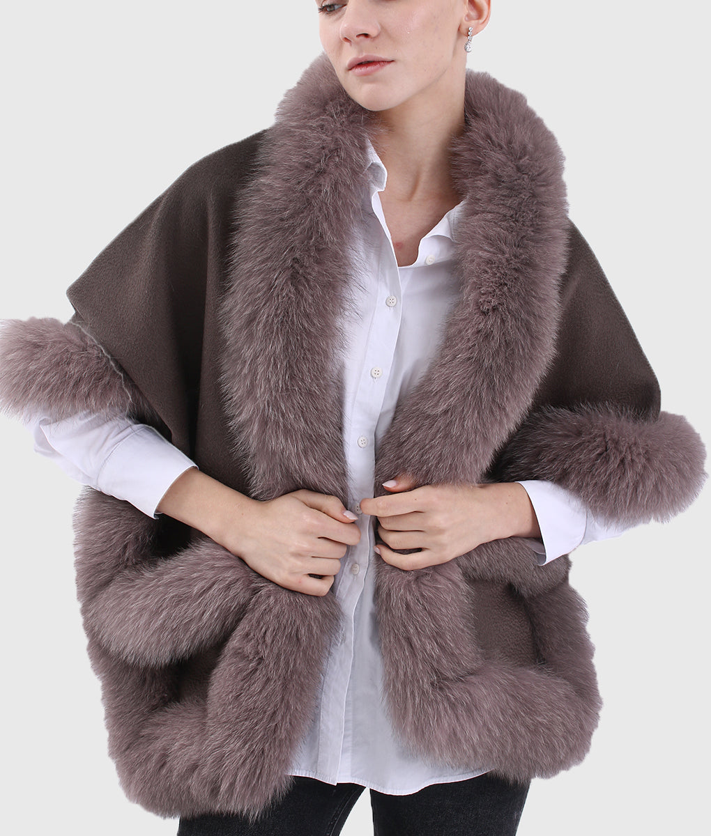 Lorry Women Brown Cashmere Coat With Mink Fur Collar