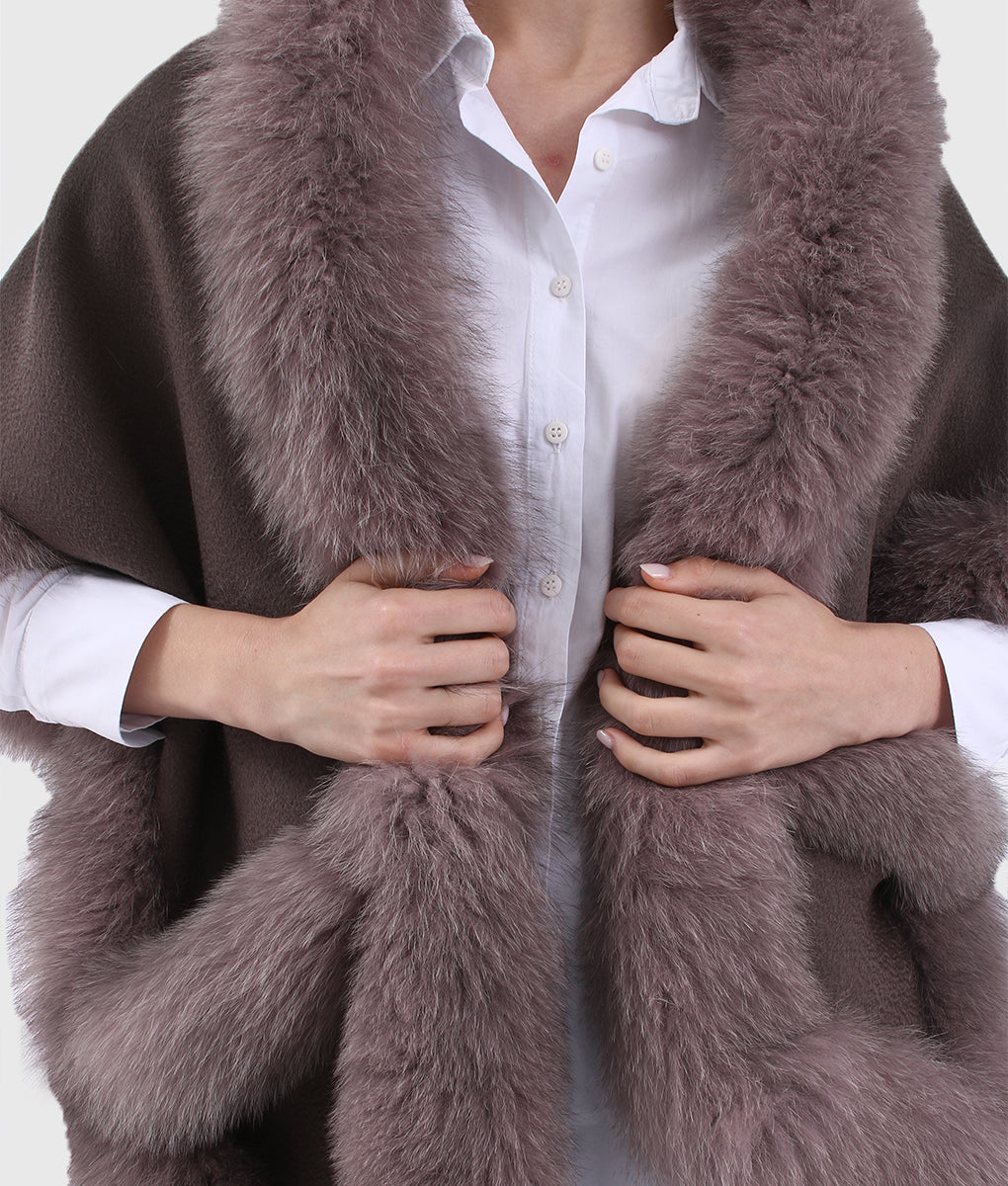 Lorry Women Brown Cashmere Coat With Mink Fur Collar