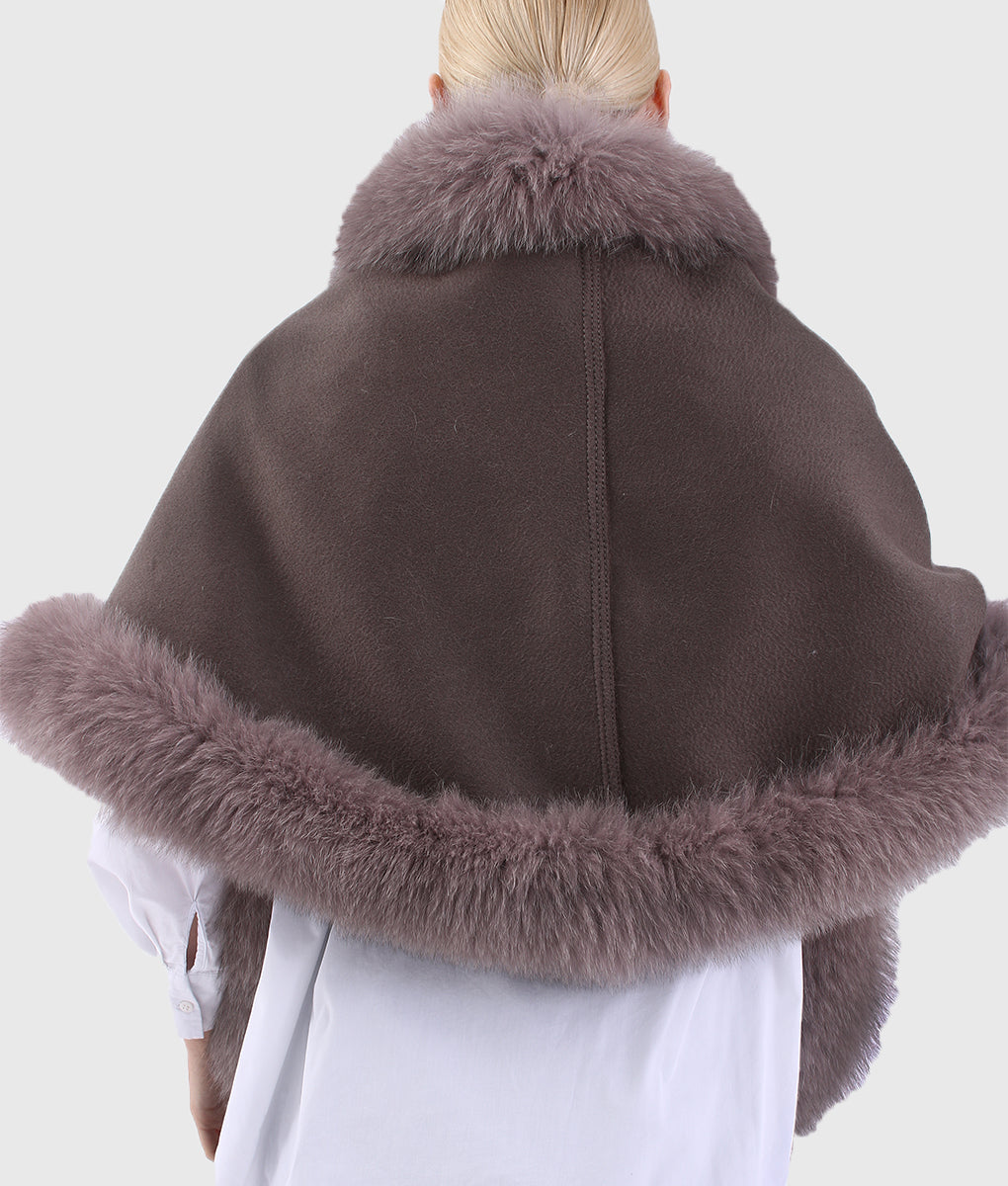 Lorry Women Brown Cashmere Coat With Mink Fur Collar