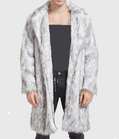 Luvendi Men White Fox Faux Fur Coat