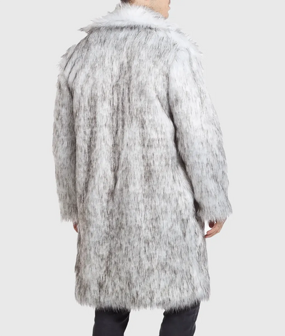 Luvendi Men White Fox Faux Fur Coat