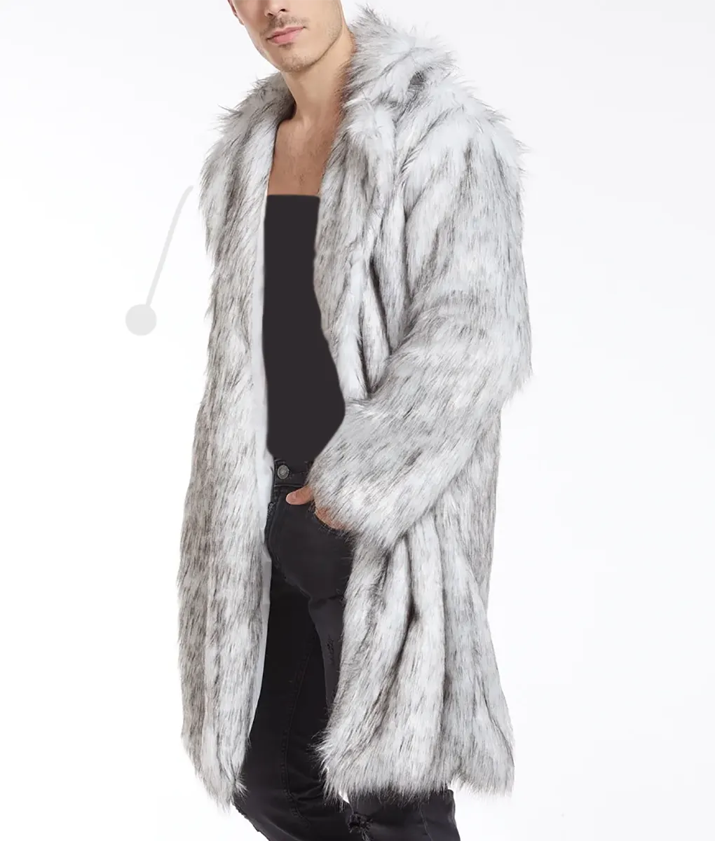 Luvendi Men White Fox Faux Fur Coat