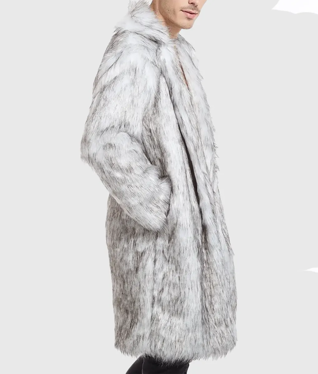 Luvendi Men White Fox Faux Fur Coat