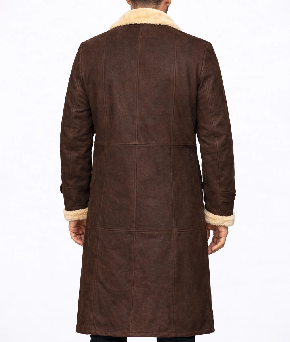 Magnum Men's Faux Fur Shearling Trim Dark Brown Suede Long Coat | Men's Faux Fur Shearling Trim Dark Brown Suede Long Coat-4