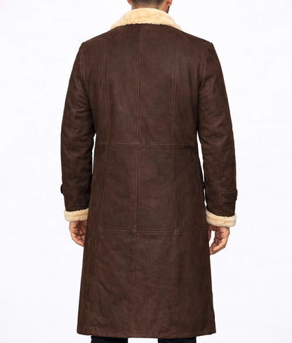 Magnum Men's Faux Fur Shearling Trim Dark Brown Suede Long Coat | Men's Faux Fur Shearling Trim Dark Brown Suede Long Coat-4