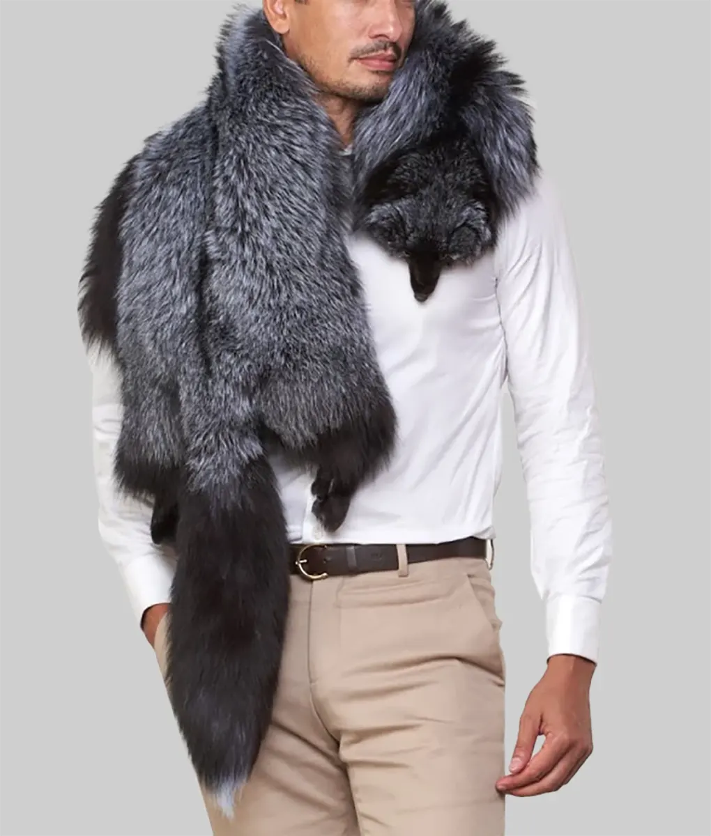 Men Black Mink Fur Biker Jacket with Fox Fur Collar - Fox Fur Collar Mink Biker jacket-4