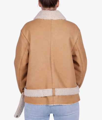 Marilyn Women's Tan B-3 Bomber Faux Fur Shearling Trim Leather Jacket | Women's Tan B-3 Bomber Faux Fur Shearling Trim Leather Jacket-3