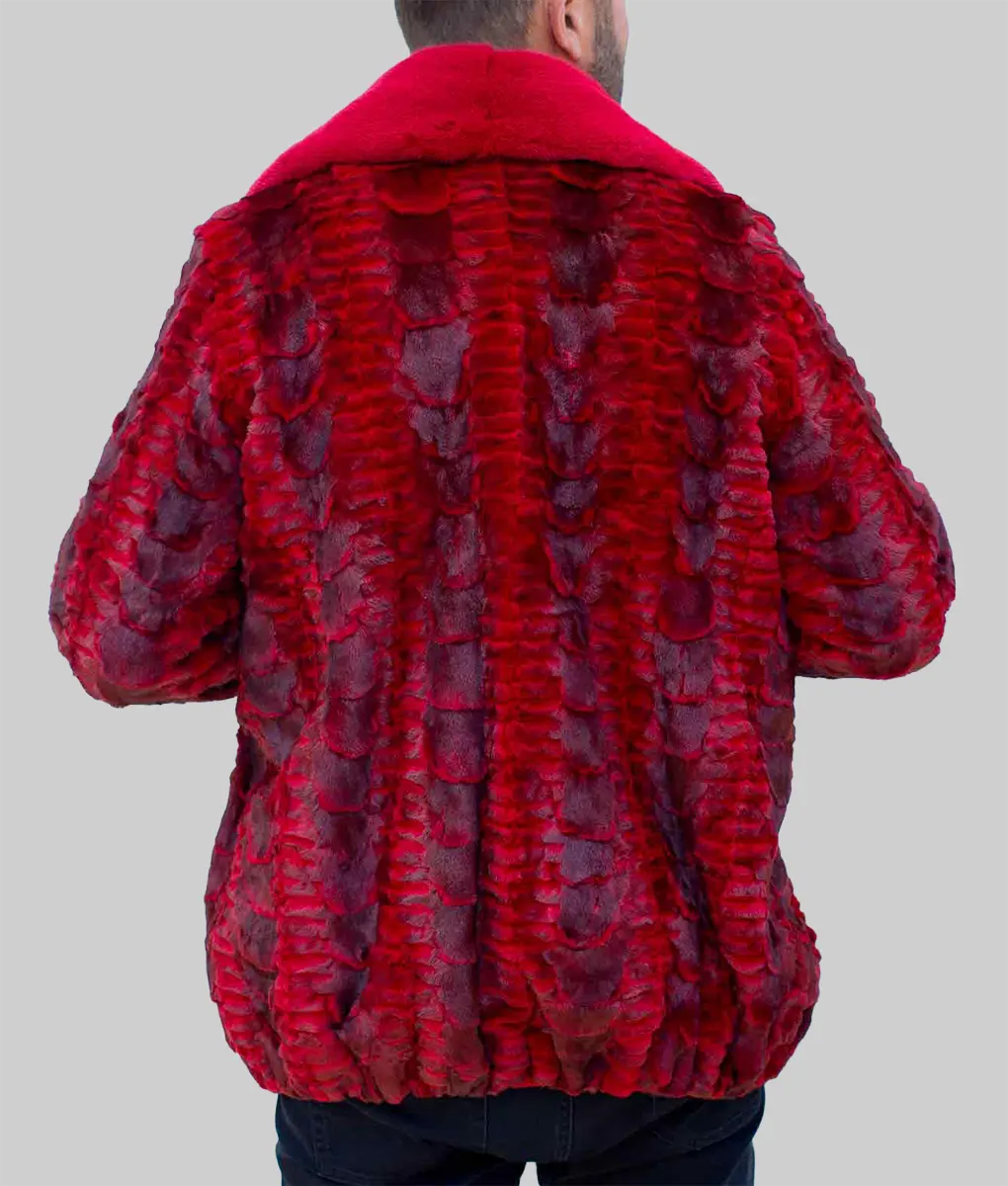 Red Men's Mink Fur Bomber Jacket - Red Full Skin Mink Fur Jacket-2