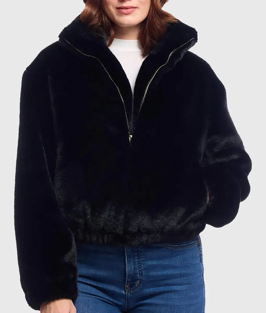 Mikela Women Black Faux Fur Coat