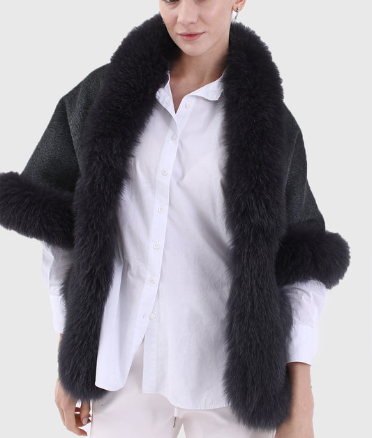 Jean Women Black Cashmere Coat With Mink Fur Collar