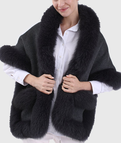 Jean Women Black Cashmere Coat With Mink Fur Collar