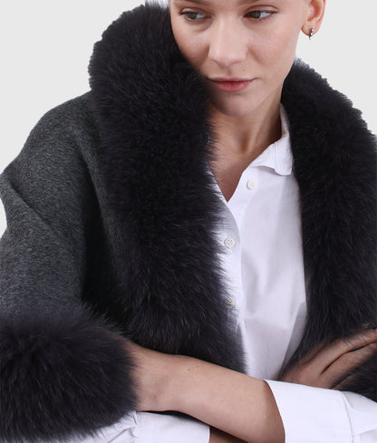 Jean Women Black Cashmere Coat With Mink Fur Collar