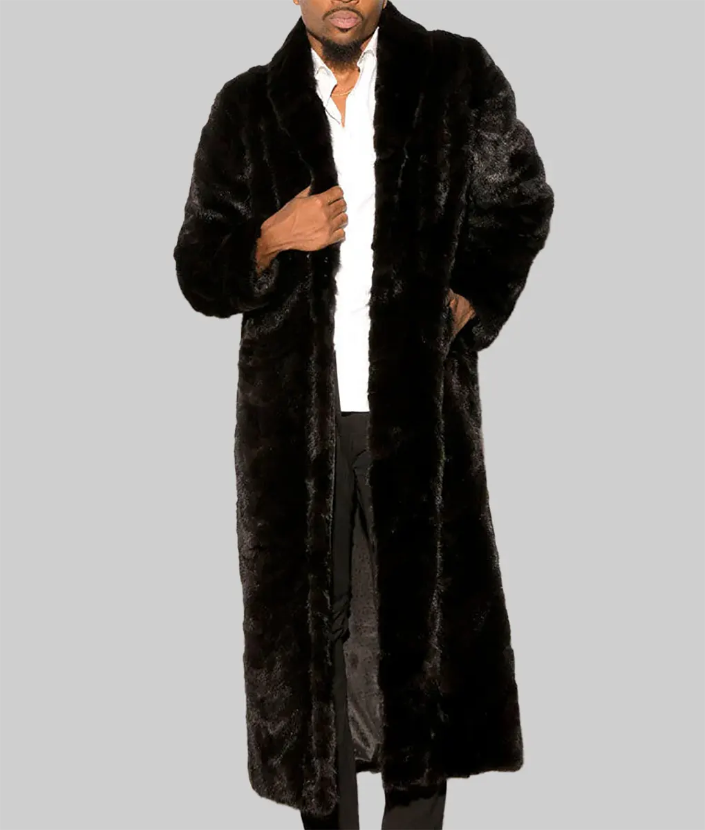 Misty Men Brown Full Length Mink Fur Coat - Men Brown Long Mink Fur Coat-1