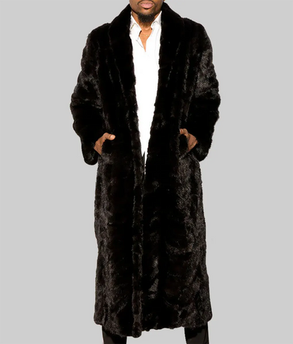 Misty Men Brown Full Length Mink Fur Coat - Men Brown Long Mink Fur Coat-3