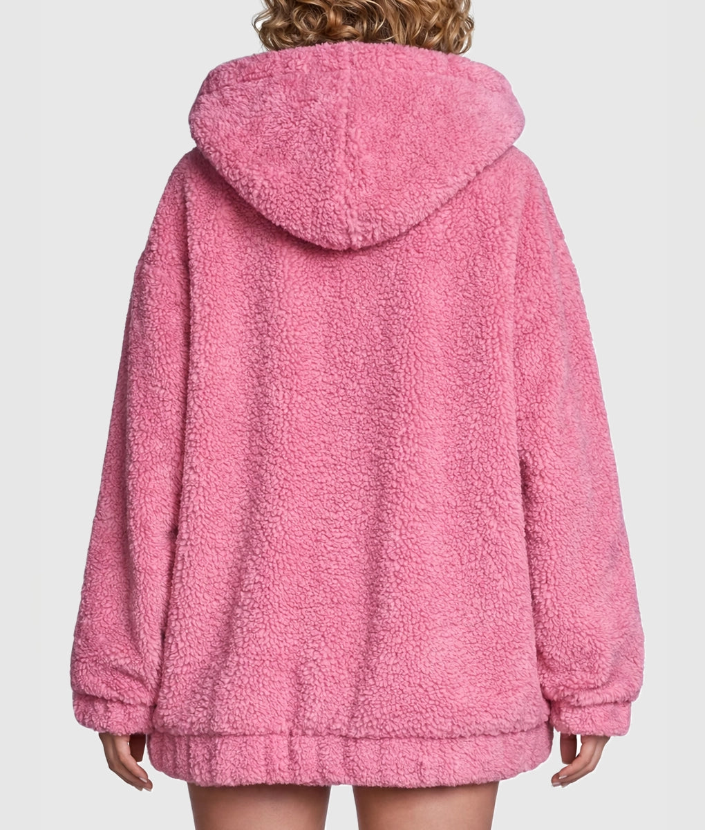 Mona Women's Pink Faux Fur Hooded Shearling Jacket | Women's Pink Faux Fur Hooded Shearling Jacket-4