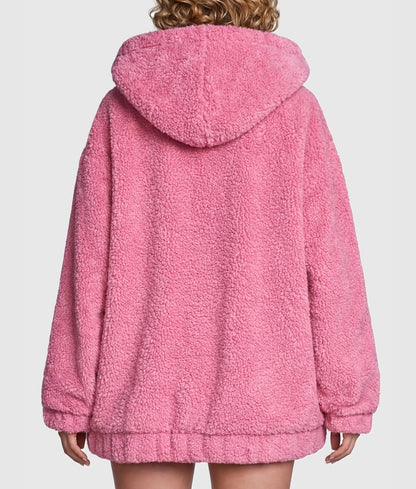 Mona Women's Pink Faux Fur Hooded Shearling Jacket | Women's Pink Faux Fur Hooded Shearling Jacket-4