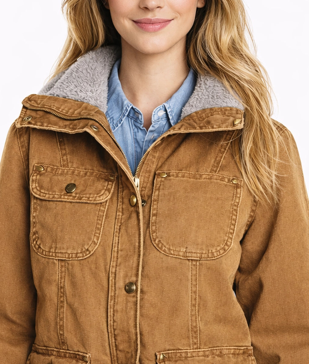 Monica Women's Denim Faux Fur Trim Collar Jacket | Women's Denim Faux Fur Trim Collar Jacket-1