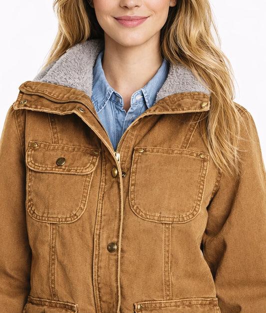 Monica Women's Denim Faux Fur Trim Collar Jacket | Women's Denim Faux Fur Trim Collar Jacket-1