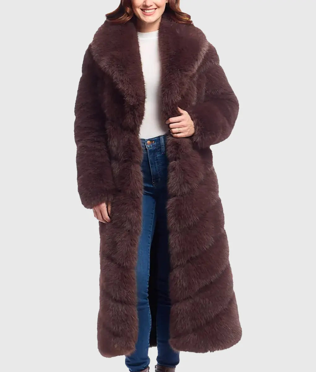 Olli Women Brown Full-Length Faux Fur Coat