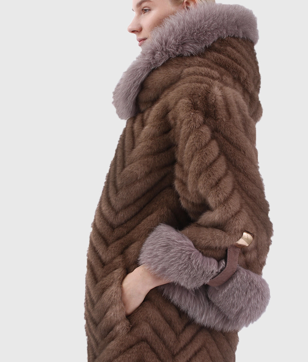 Penny Women Brown Long Fox Fur Coat With Hood-2