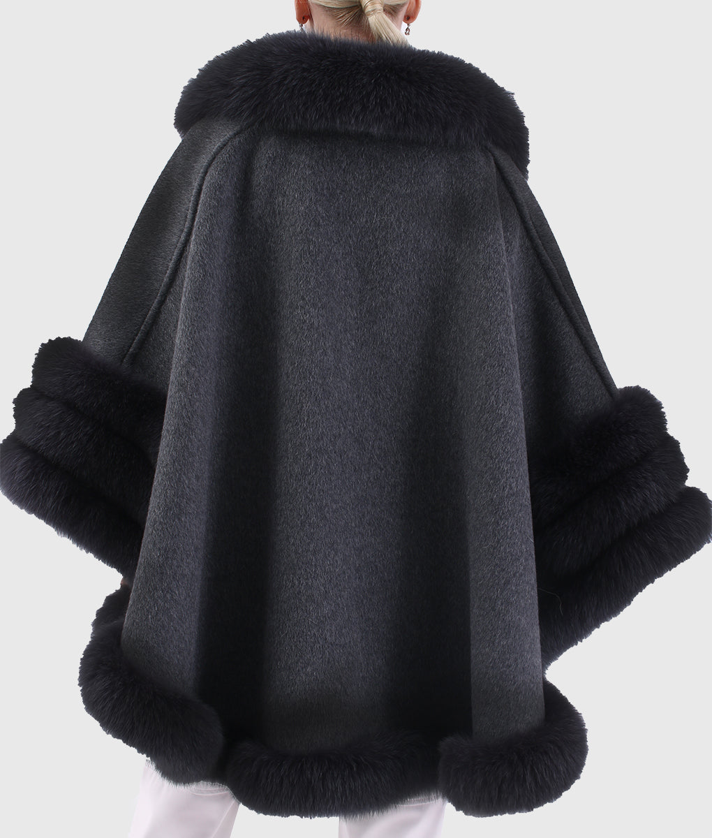 Rexona Women Black Cashmere Coat With Mink Fur Collar