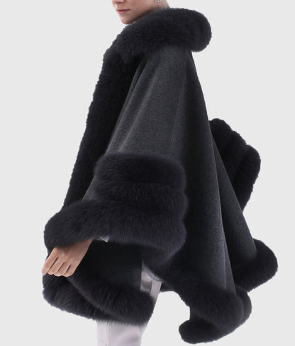 Rexona Women Black Cashmere Coat With Mink Fur Collar